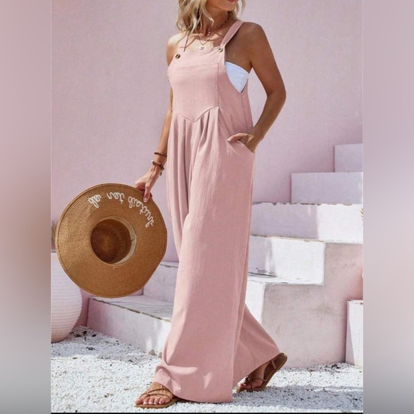 Pink Button-up Suspender Jumpsuit. Various Sizes. - Picture 3 of 5